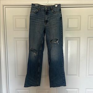 Zara Women’s Blue Flare & Wide Leg Ripped Jeans